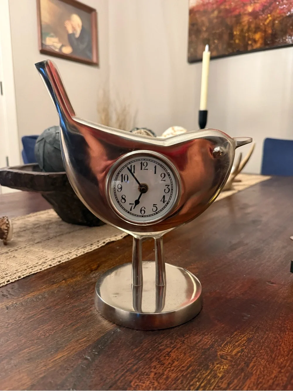 Silver Bird Table Clock - Decorative Home Wall Decor